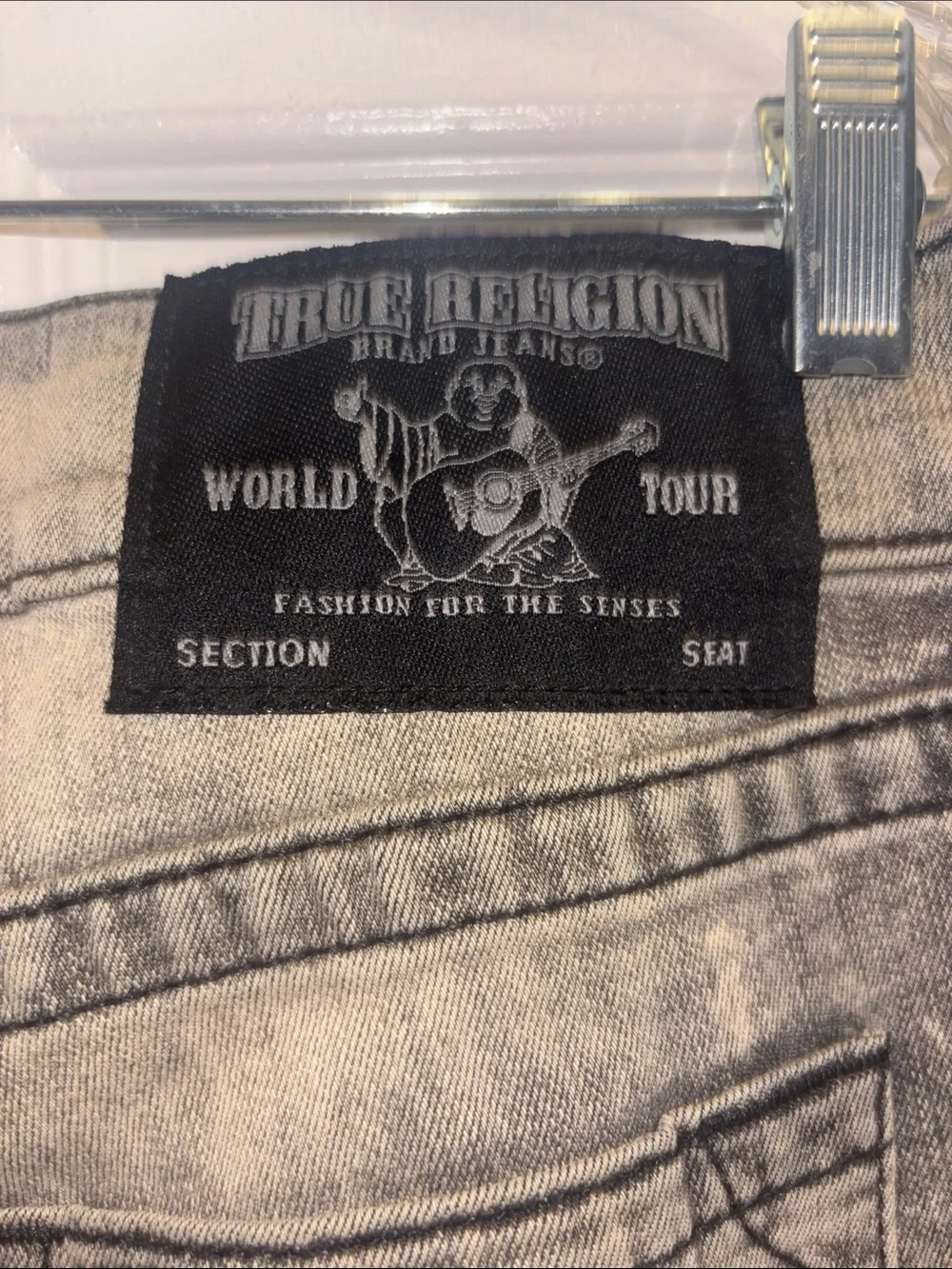 True Religion Men's Washed Grey Skinny Biker Jeans